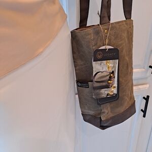 Legacy Brown Waxed Canvas and Leather Double Wine Cooler Tote Bag